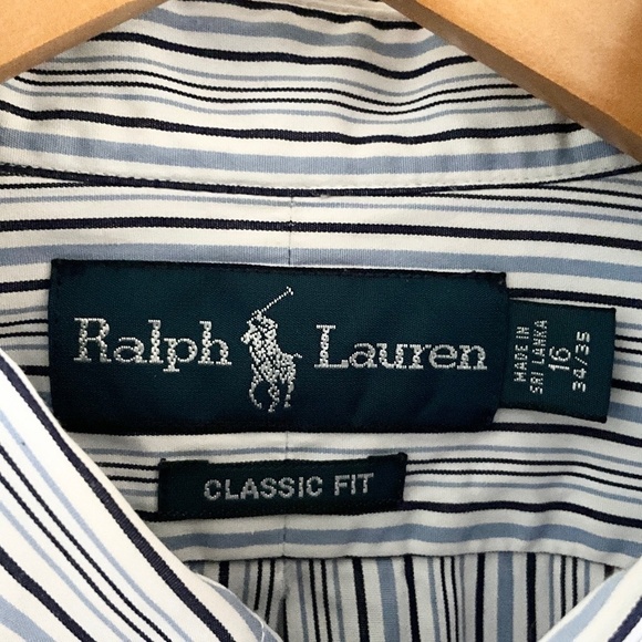 Ralph Lauren Blue Label Button down shirt Stripe Blue/White/Navy Size 16 34/35 - Picture 5 of 14